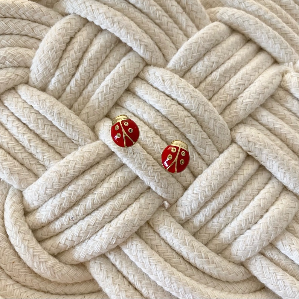 4/$15 Red Enameled Ladybug Earrings Studs - Picture 4 of 6